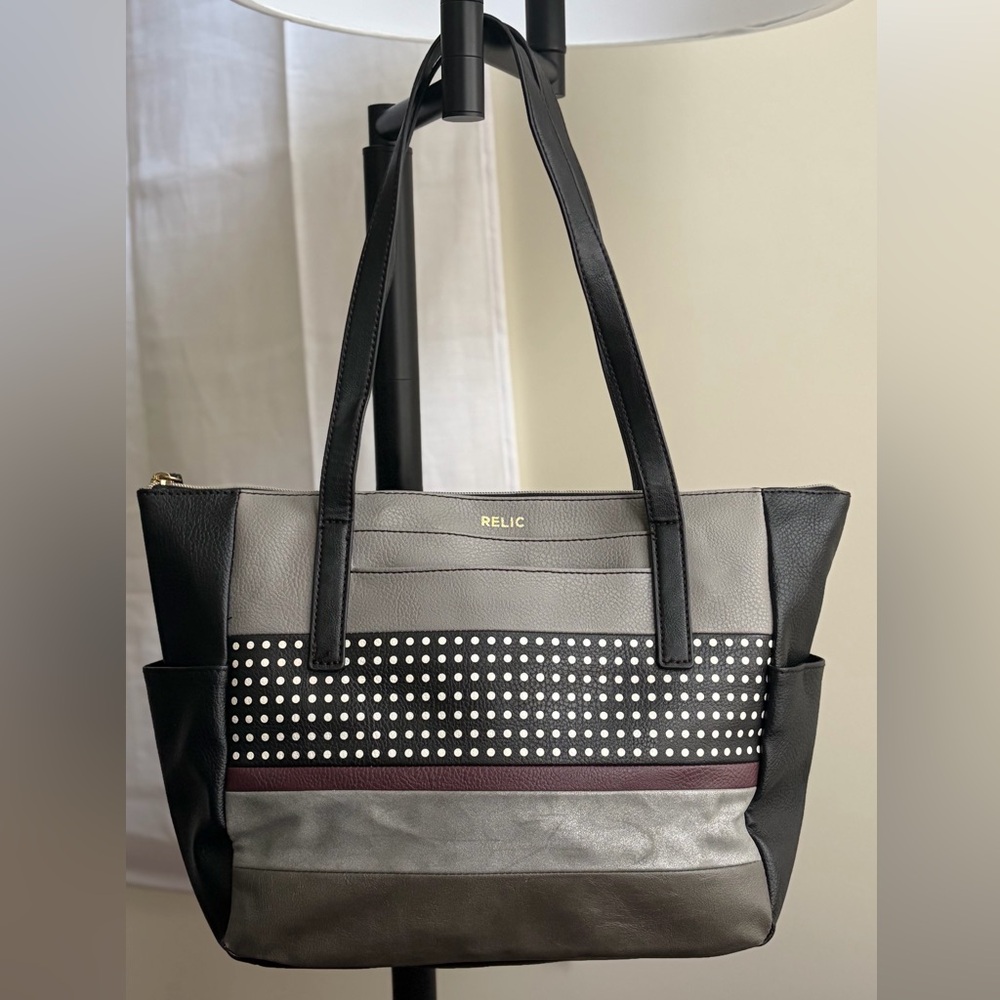 Relic Black, Gray & Burgundy Studded Tote